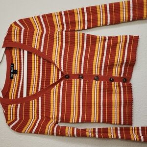 Say What? Women's Knit Cardigan - Orange and Yellow Stripes